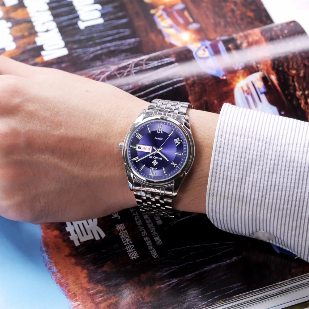 WWOOR 2018 модные мужские часы с автоматической датой Мужские кварцевые наручные из