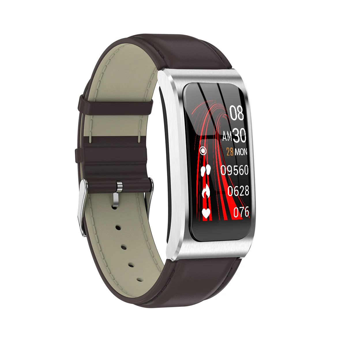 Leather strap sliver AK12 смарт-браслет ips цветной экран фитнес-браслет с Bluetooth для мужчин/женщин Сфигмоманометр мужской strual Cycle монитор активности - Цвет: Leather strap sliver
