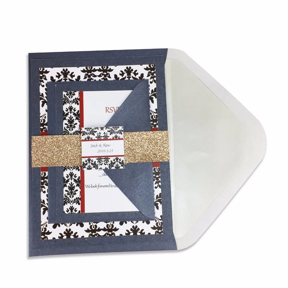 30 шт./лот блестящий лайнер конверт с Дамаском стиль приглашения и набор RSVP