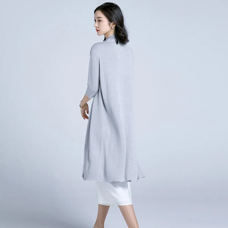 Женский длинный кардиган с рукавом 3/4 тонкий пиджак разрезом модель RWC185009 на лето