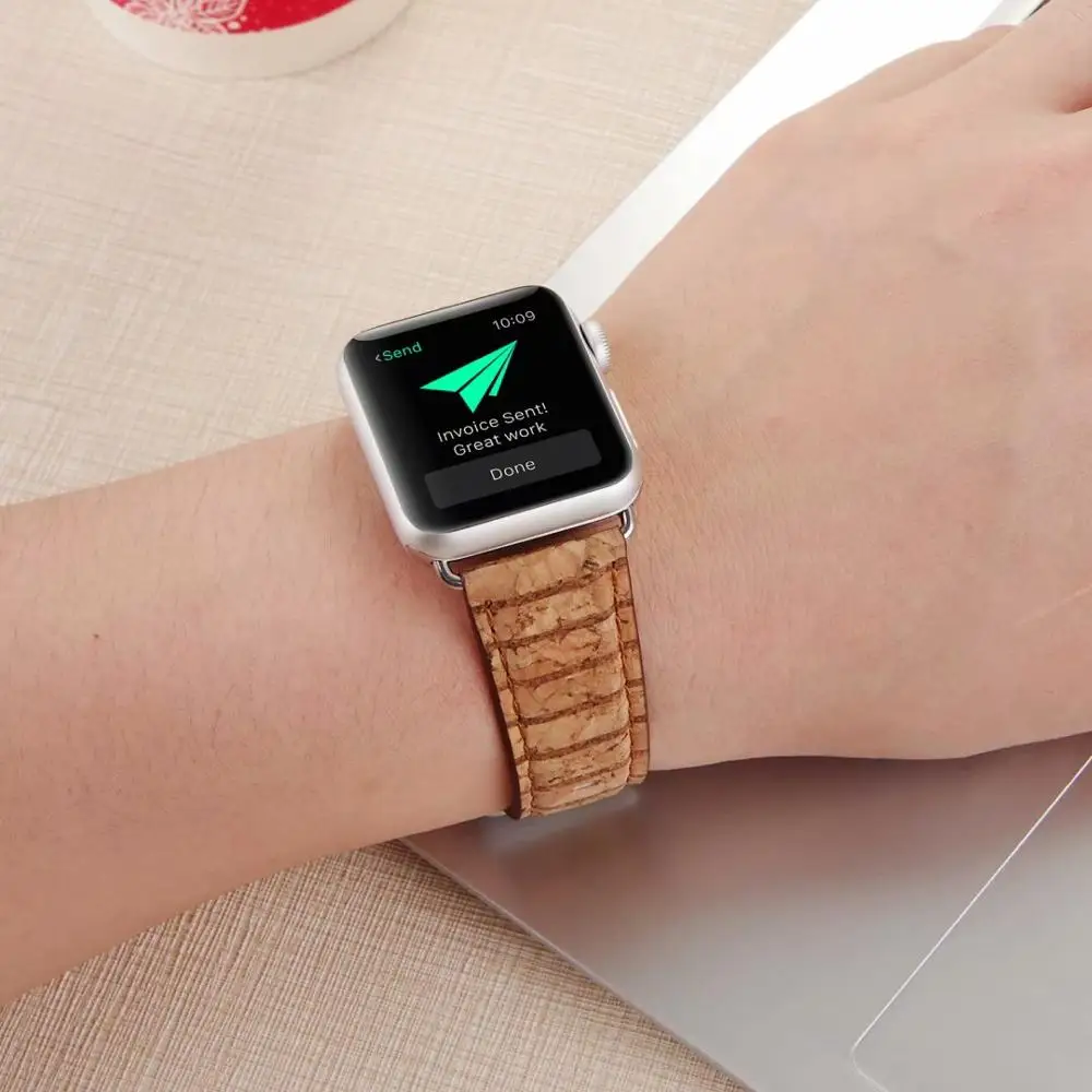 Ремешок из натуральной кожи для Apple Watch band 4 44/40 мм ретро браслет с зернистой