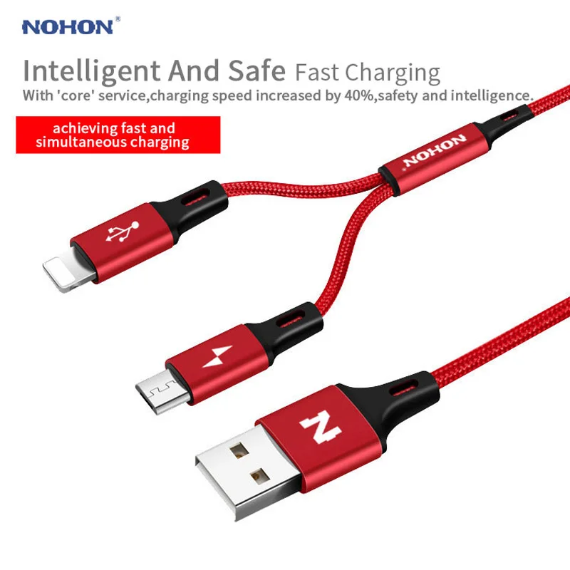 Оригинальный usb-кабель NOHON 2 в 1 для iPhone 8 X 7 6 6S Plus 5 iPad iPod 8pin кабели Micro USB быстрой