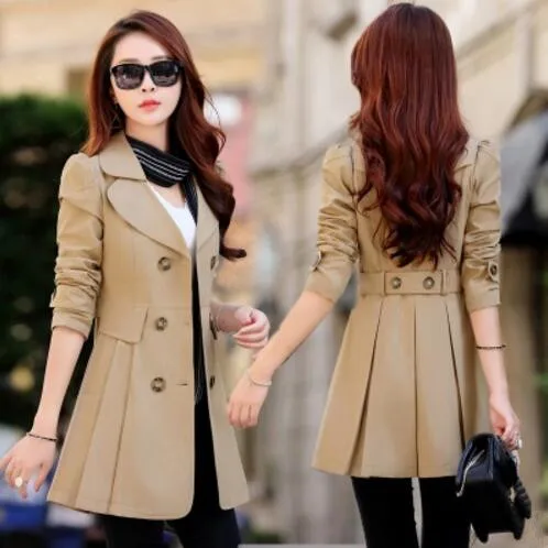 Женское двубортное пальто повседневное приталенное с отложным воротником 6