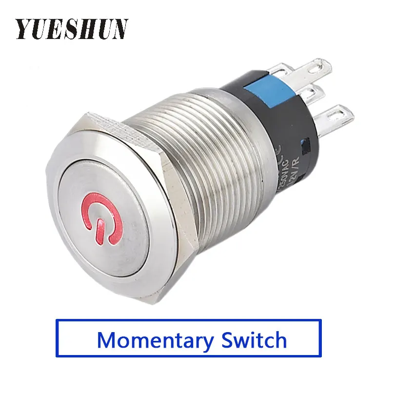 

YUESHUN 16mm Push Button Switch Momentary Type Electrical Equipment 10 pieces Power Switch Power Indicator Terminal Light Switch