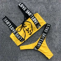 sexy brazilian bikini sets 2019 fashion letter printed bikinis push up sports swimwear women thong swimsuit female bandeau s xxl