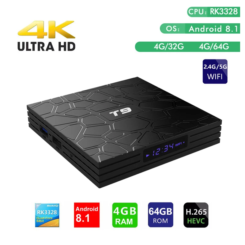 Android 8 1 T9 RK3328 ТВ приставка 4G 32G 64GB 4k Смарт оригинальный netflix медиа pk