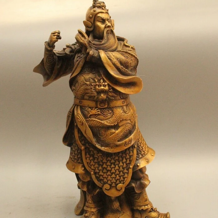 14 &quotКитайский народный Медь стенд общего Гуань Гун Юй Воин Бог Статуя Скульптура