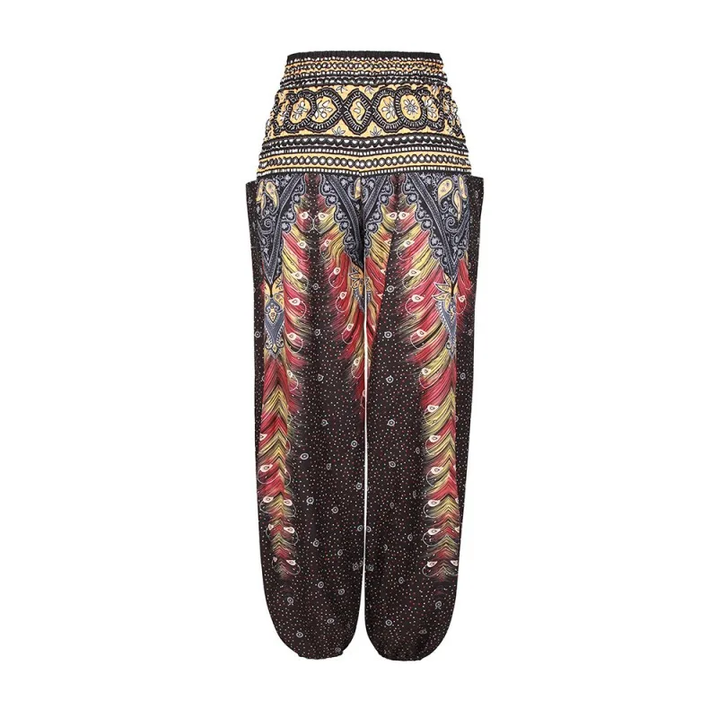 Zmvkgsoa богемный женская район печати Smocked талии Boho дамские шаровары Штаны