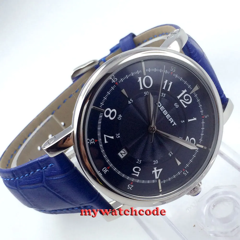 Мужские автоматические наручные часы debert темно-синий циферблат кожаный ремешок