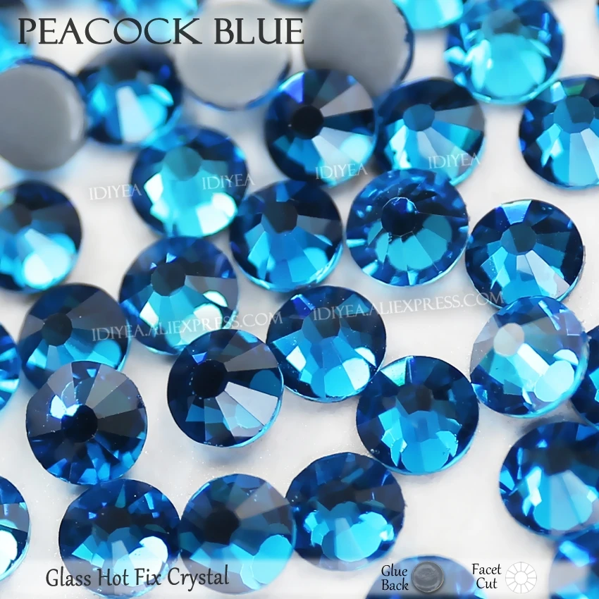 Peacock Blue glass hot fix rhinestones strass crystals hotfix flatback stone for fabric garment wedding clothes costume glitters | Дом и сад