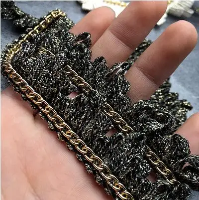 L011 black 24mm 5yds золотая цепочка с серебряными бусинами кружевная лента винтажная Ткань кружево с блестками свадебное платье Dentelle Аппликация Швейные принадлежности - Цвет: L011 black 24mm