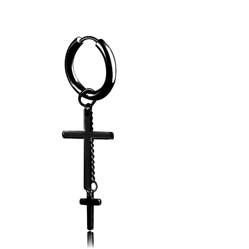 cross 1black Utimtree, панк, мужские серьги-гвоздики, круглые, с кисточками, для мужчин, маленькие, распятие, манжета, серьги из нержавеющей стали, хип-хоп, мужские ювелирные изделия - Окраска металла: cross 1black