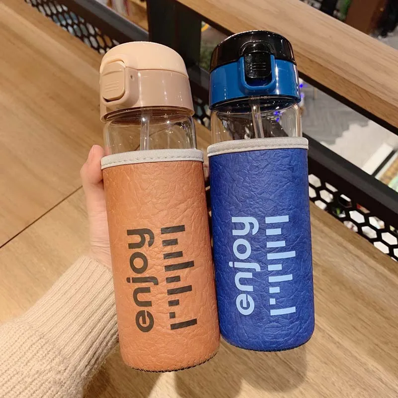 Спортивная соломенная стеклянная бутылка для воды объемом 500 мл герметичная