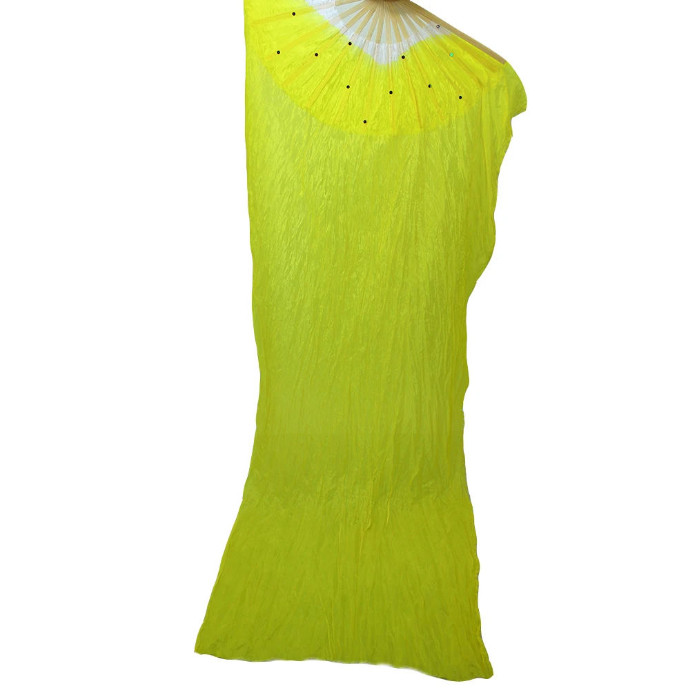 yellow 1 шт. танец живота бамбука длинные шелковые веера вуали 7 цветов ручной работы Шелковый веер для танца 1,8 м - Цвет: yellow