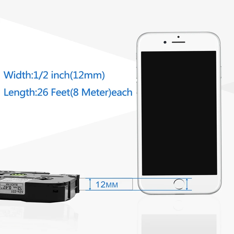 12 мм TZe-135 белый на прозрачной ламинированная этикетка лента кассета для