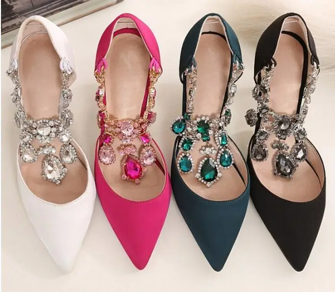 

Fashion pointed toe high heel shoes Women spring autumn crystal embellished high heels woman wedding party heeled shoes