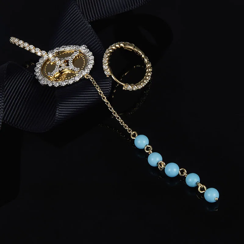 SLJELY Real 925 Sterling Silver Yellow Gold Color Asymmetric SOLSEIL Earrings with Turquesa Zirconia Stones Women Fine Jewelry | Украшения