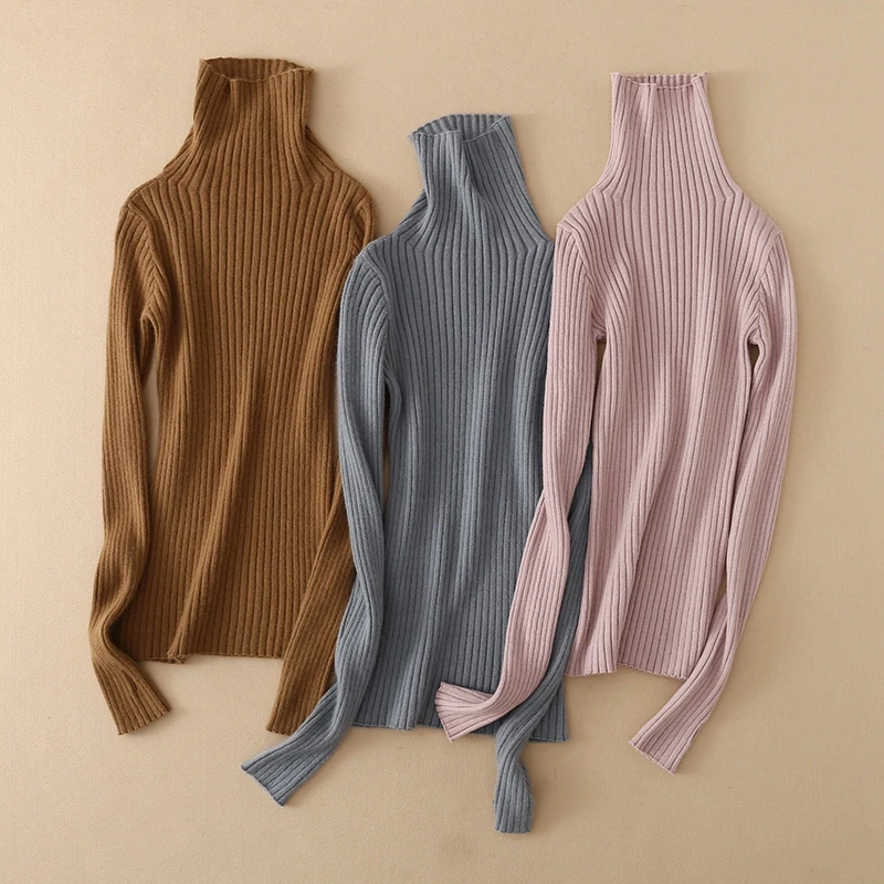 Women's Cashmere Elastic Autumn Winter Turtleneck Sweaters and Pullovers Wool Sweater Slim Tight Bottoming Knitted Pullover Warm | Женская