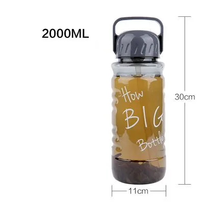 2000ml grey Горячая 2л большая емкость креативный Велосипедный спорт на открытом воздухе путешествия пластиковая бутылка для воды портативная ручка ситечко для чая соломинка чайник - Цвет: 2000ml grey