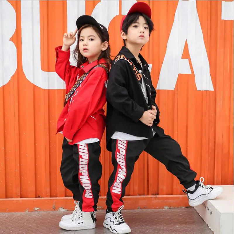 

Kids Red Jacket Shirt Jogger Pants Hip Hop Clothing Suits Jazz Dance Costume Girls Boys Ballroom Dancing Street wear Outfits