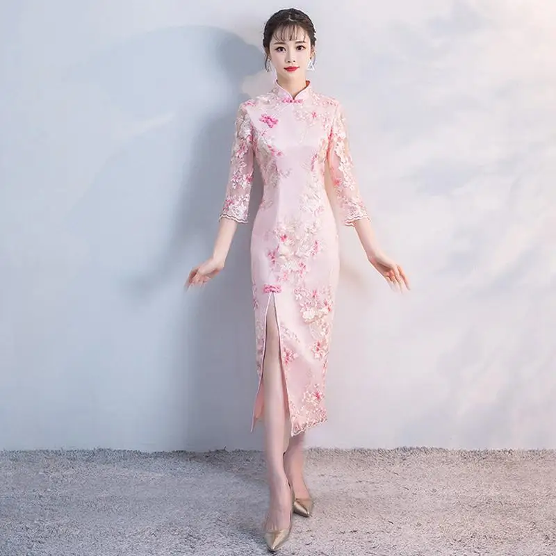 Размер S-XXL свадебное платье Cheongsam красное китайское традиционное женское элегантное вечернее платье Qipao сексуальное кружевное мини-платье ретро Vestido - Цвет: atyle 6