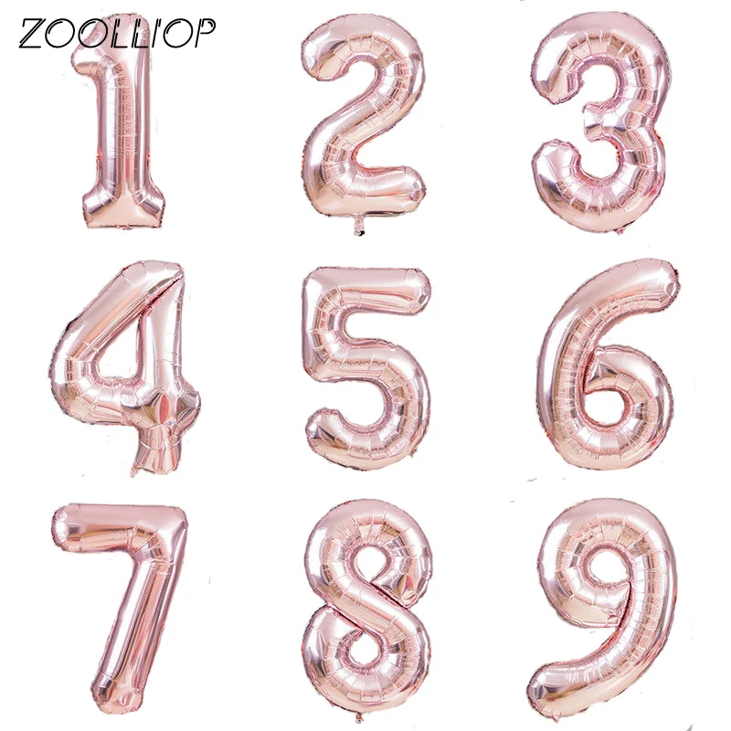 32 &quotРозовые и золотые воздушные шары фольга цифры воздушный шар украшения для