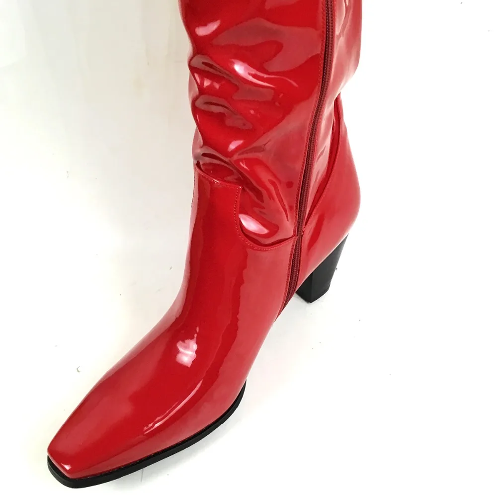 Женские ботфорты с квадратным носком на квадратном каблуке Зимние высокие