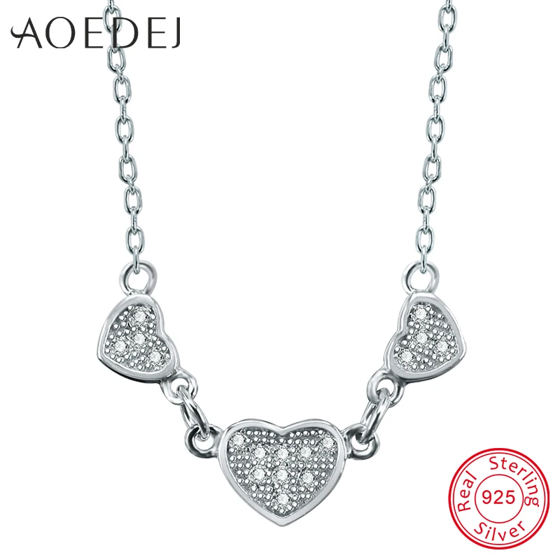 AOEDEJ 3 Кулон Сердце 925 пробы серебро Цепочки и ожерелья для Для женщин Роскошные