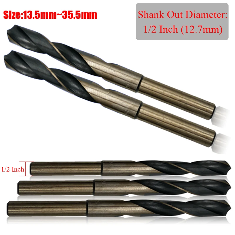 

1Pc 21.5mm 22mm 22.5mm 23mm High Speed Steel HSS CO HSS-CO 1/2" 1/2 Inch Shank Reduced Shank Twist Drill Bit For Stainless Steel
