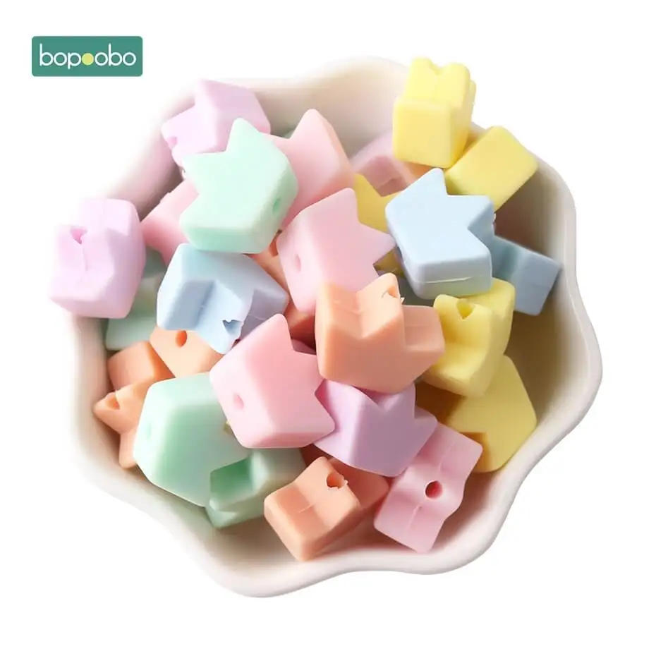 Candy Color Crown Bopoobo 30 шт. силиконовые трава бисер ребенок Прорезывание Зубов Бусины Жемчуг пищевого класса силиконовые мини-Корона грызуны Детские Прорезыватели - Цвет: Candy Color Crown