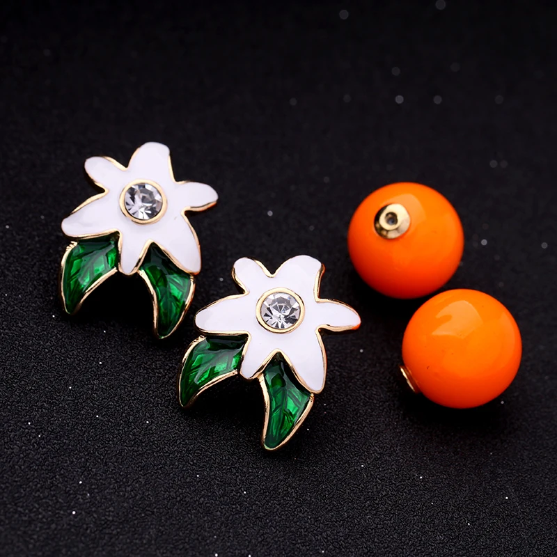 Летние милые серьги с эмалью в виде листьев и цветов Двухсторонние большими