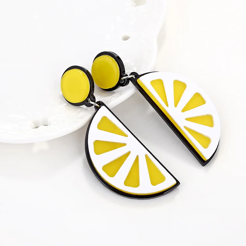 Lemon XIYANIKE акриловые серьги для женщин Арбуз Лимон, клубника лето Подсолнух киви помидор преувеличенные серьги-Вишенки - Окраска металла: Lemon