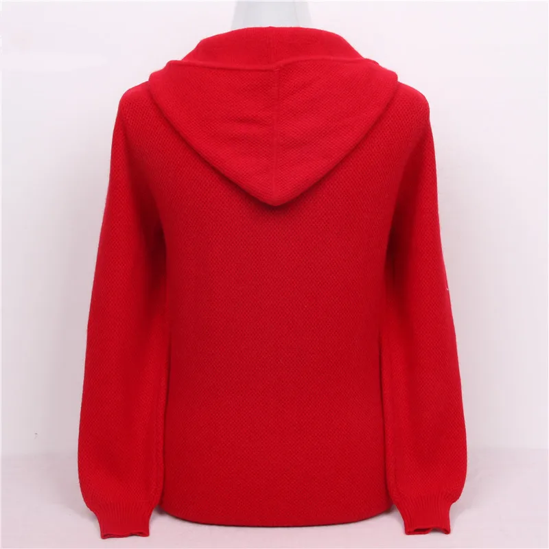 Высокое качество 100% козья шерсть кашемир женский кардиган с капюшоном на молнии