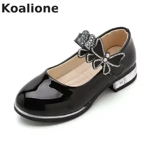 Детские туфли для вечевечерние, детские туфли для девочек, кожаные туфли принцессы на высоком каблуке с бантом и бабочкой, с бриллиантами, для школьников, подростков, танцевальное платье