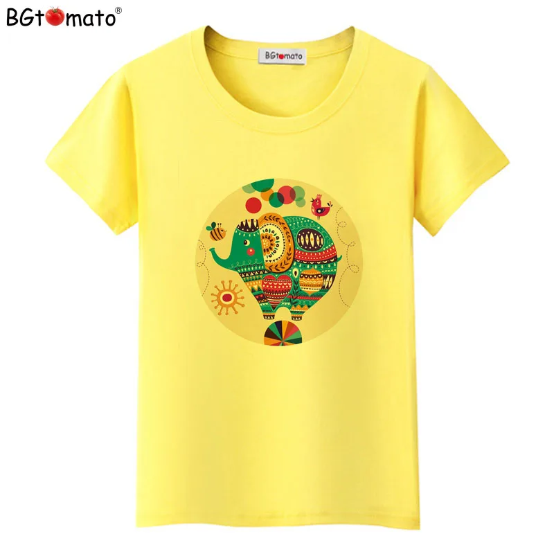 BGtomato T shirt Creative design art work tee Beautfiul colorful elephant kawaii clothes Original brand tshirt women | Женская одежда