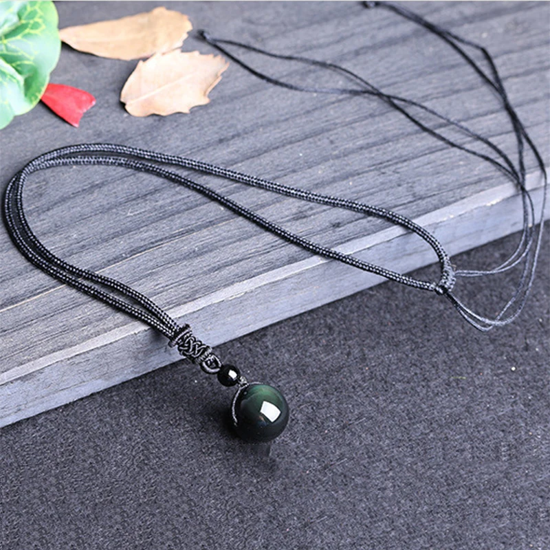 Ожерелье с подвеской из натурального камня для женщин и мужчин черный обсидиан