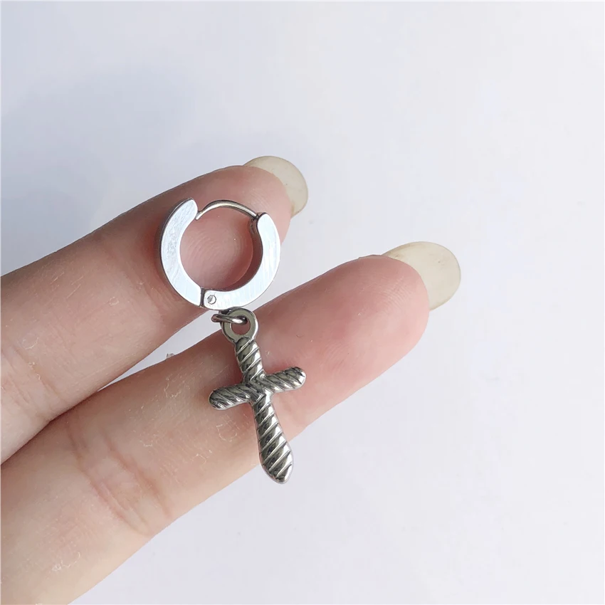 UVW0247 2pc Punk Carving Cross Drop Earrings Stainless Steel Pendientes Kpop BTS Men's Brincos | Украшения и аксессуары