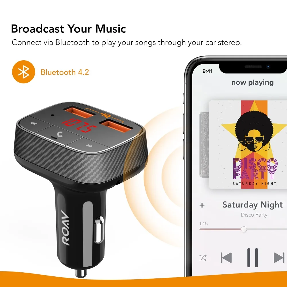 Anker Roav SmartCharge F0 автомобильное зарядное устройство с fm-передатчиком Bluetooth приемник Bluetooth 4,2, 2 usb порта, выход PowerIQ AUX