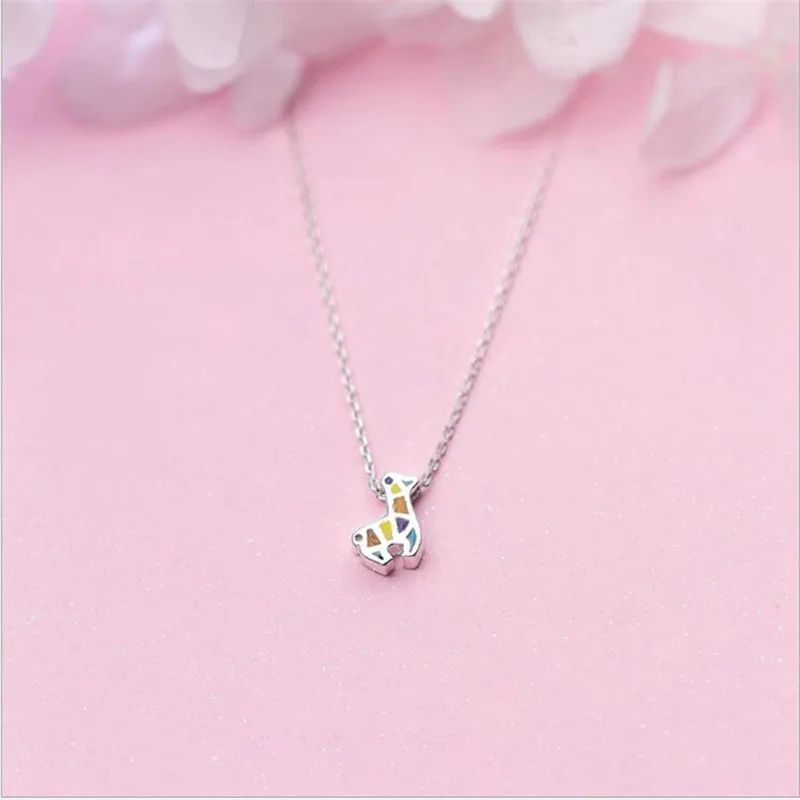 

NEW 925 Sterling Silver Cute Little Colored Deer Necklaces & Pendants For Women Original Girl Gift Sterling-silver-jewelry XS037