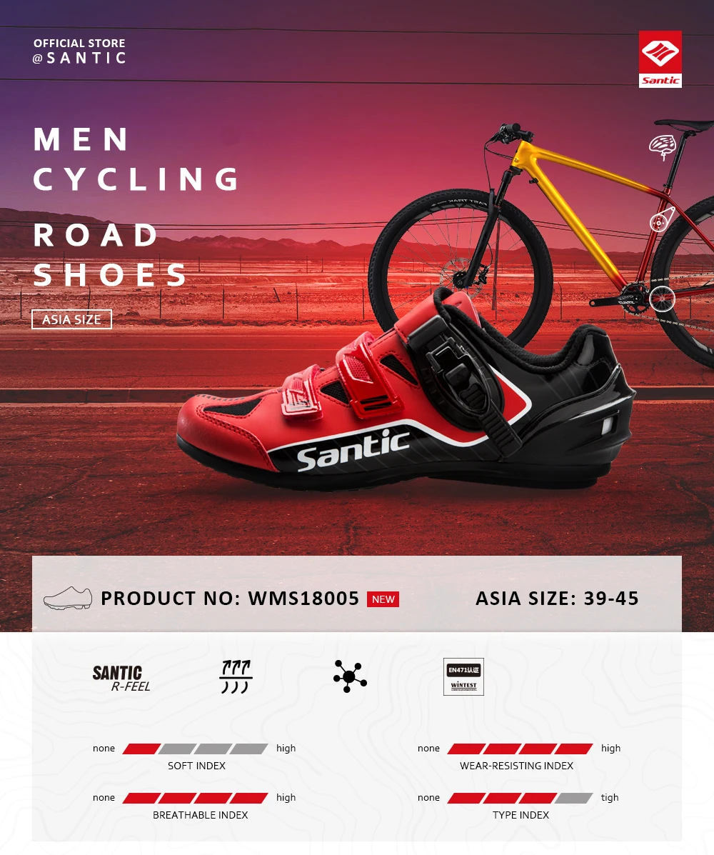 Santic Men No-Lock Cycling Shoes Reflective MTB Shoes Bike Bicycle Rubber Outsole Breathable Road Shoes Zapatillas Ciclismo