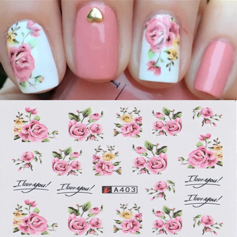 

20Pcs Rose Flower Nail Sticker Nail Art Water Decal Transfer Stickers Butterfly Knot Lace Pattern Nail Sticker Decal Ornaments