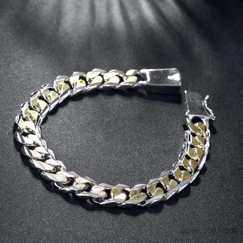 Мужские украшения браслет Pulseras 925 Серебро 10 мм ширина 21 см толстый изысканный
