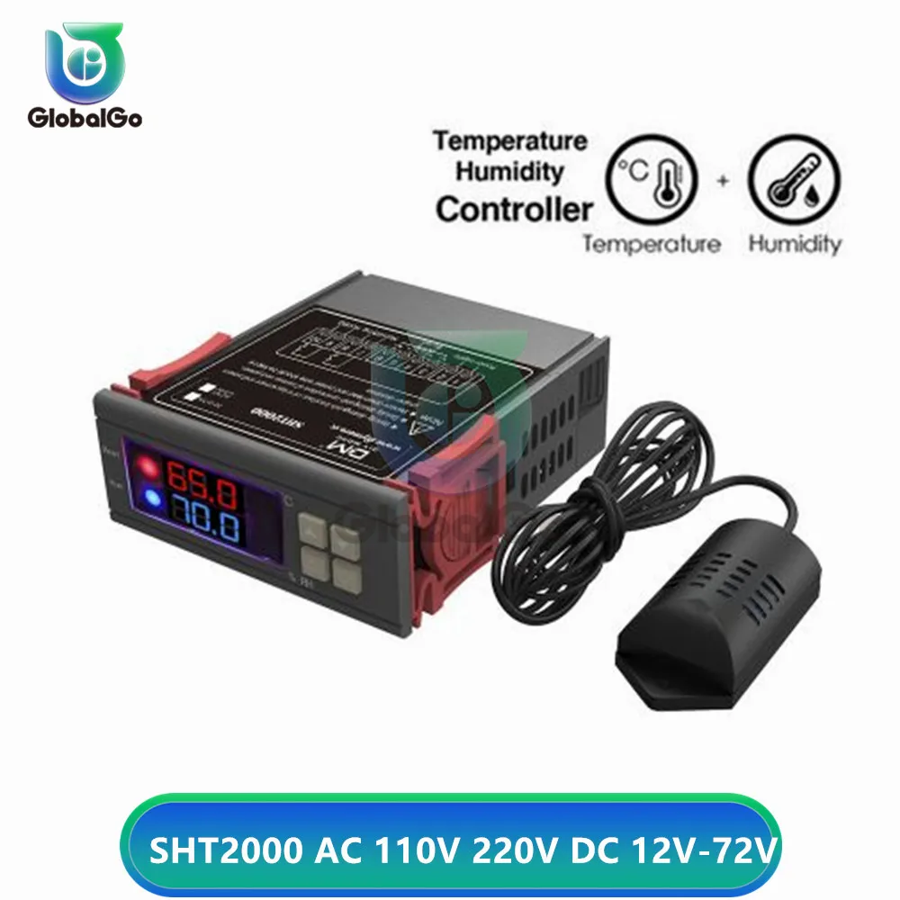 SHT2000 Регулятор Температуры и Влажности Реле 10A AC110-220V DC12-72V термостат термометр