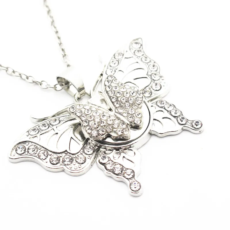 6 шт./лот металлическая Серебряная бабочка горный хрусталь 18 мм подвеска цепочки