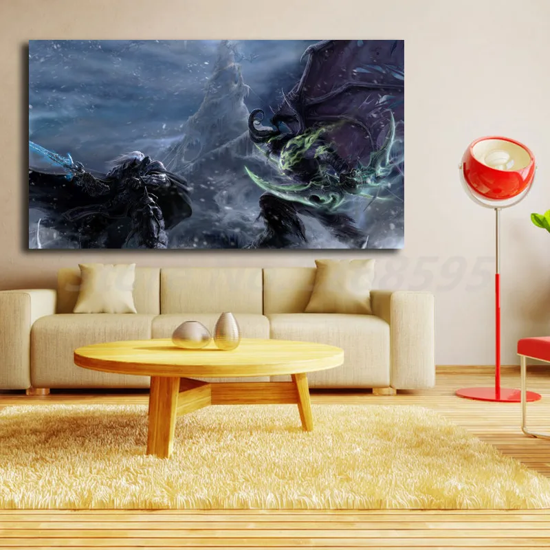 World Of Warcrafts Arthas Vs Illidan настенные художественные плакаты с принтами картины для