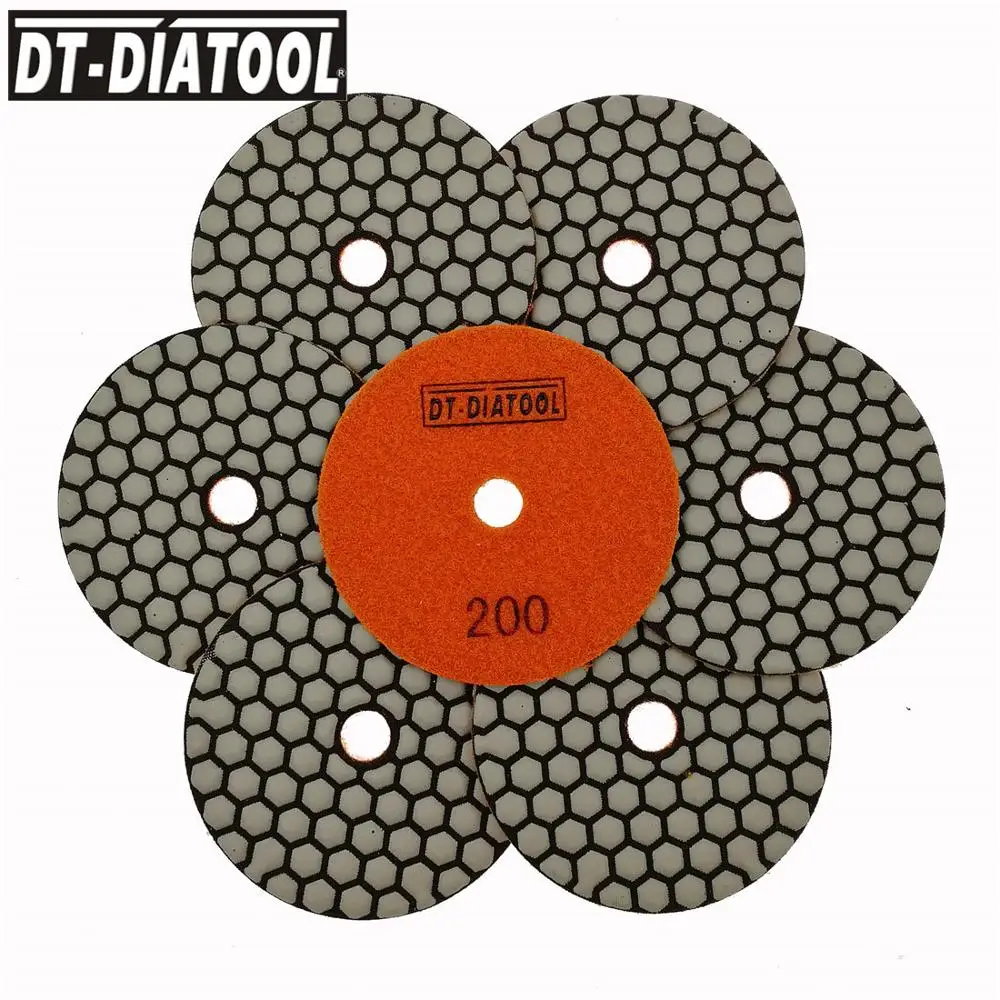 DT-DIATOOL 7 шт./компл. dia100mm алмазный шлифовальный круг с полимерной связкой Сухой шлифовальный диск зернистость#200 для гранита мраморной керамики 4 дюйма полировочные колодки
