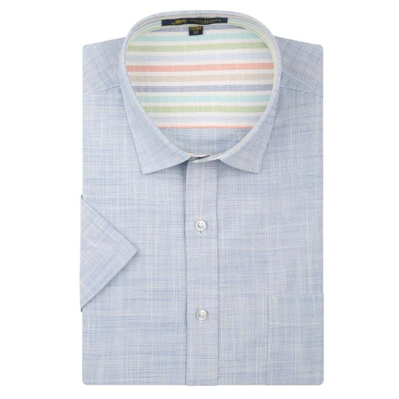 Льняные мужские рубашки новинка 2017 не железные приталенные с коротким рукавом