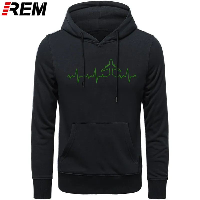 REM Heartbeat Пилот самолета забавные мужские толстовки с принтом длинный рукав хлопок Пилот самолета мужская одежда рубашки, толстовки, свитшоты - Цвет: BLACK GREEN