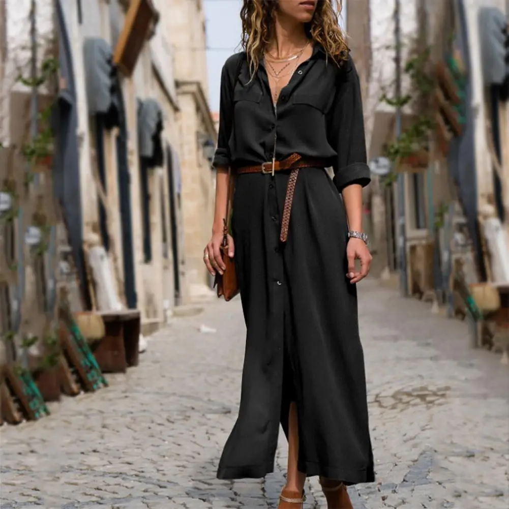 Осенне-зимнее модное повседневное свободное платье-рубашка с длинными рукавами |