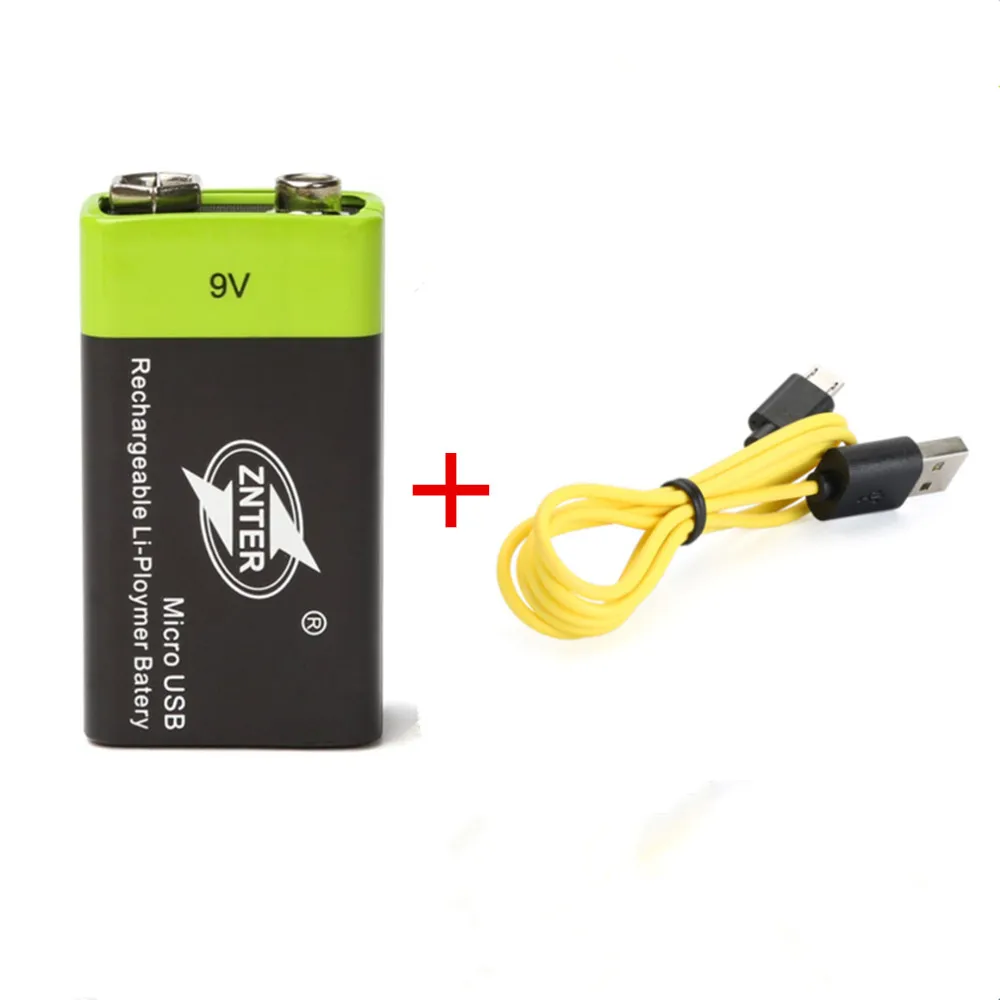 1pcs ZNTER 600mAh USB 9V Rechargeable Lithium Battery 6F22 Rechargeable Lithium Battery + 1PCS Micro USB Charging Cable
